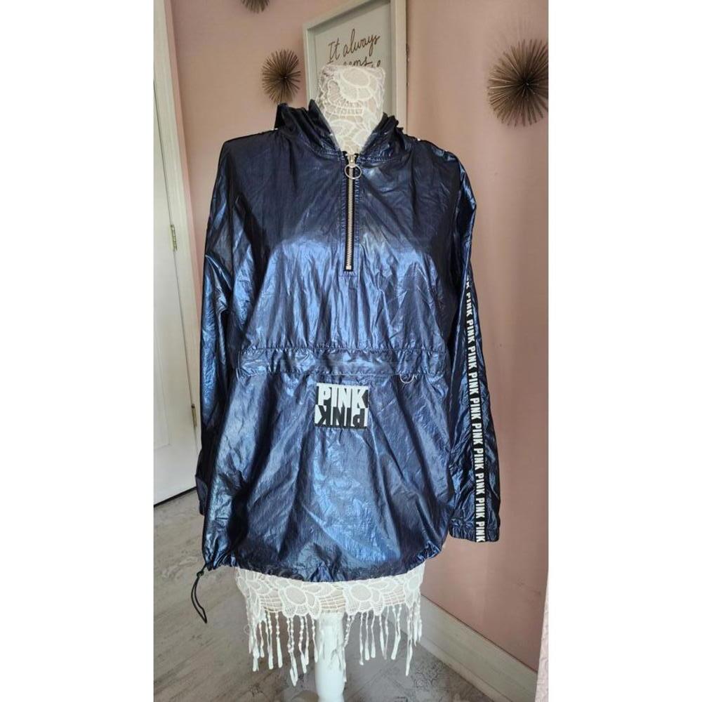 Flawless Vintage Pink victoria secrets Metallic blue jacket M L anorak